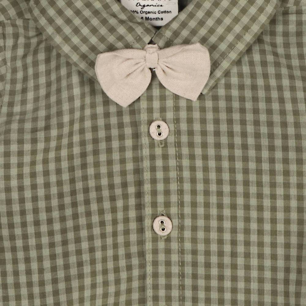 NEW VIVERANO ORGANICS boy's gingham shirt & linen pant set in green/natural - Picture 4 of 4